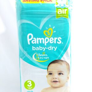 COUCHES PAMPERS BABY DRY TAILLE 3 MIDI (6-10KG) 72U