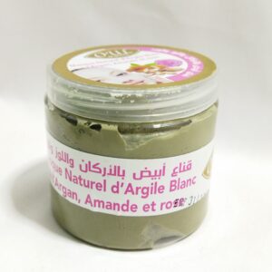 MASQUE NATUREL D'ARGILE BLANC À L'ARGAN , AMANDE ET ROSE . KELAA