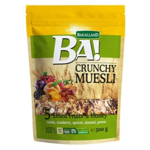 CRUNCHY MUESLI 5 DRIED FRUITS & HONEY BA 300G